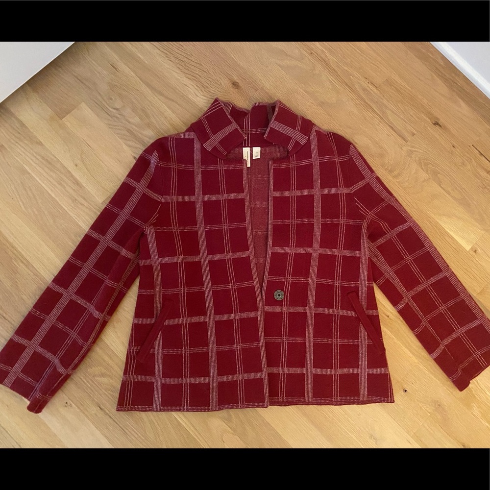 Anthropologie Red Plaid Single-Button Blazer Jacket